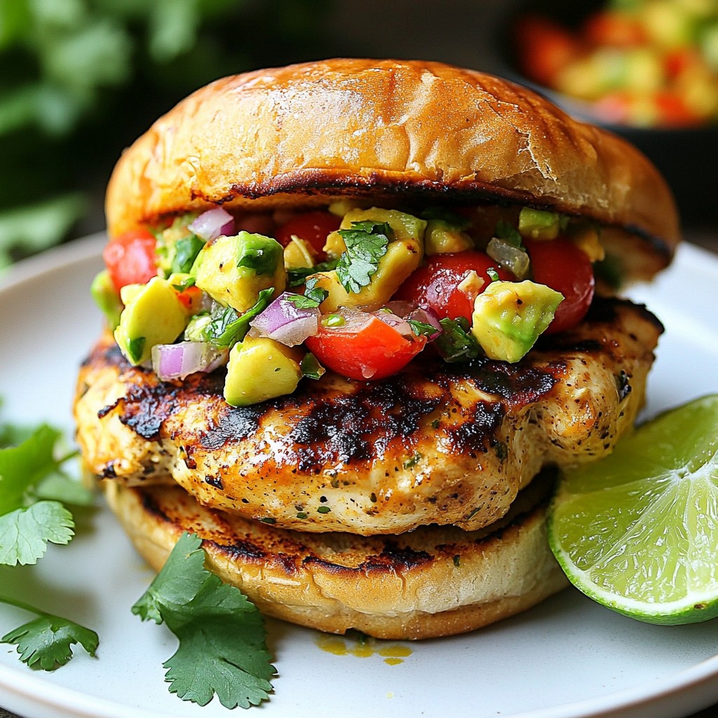 Grilled Chicken Burger with Avocado Salsa Delight