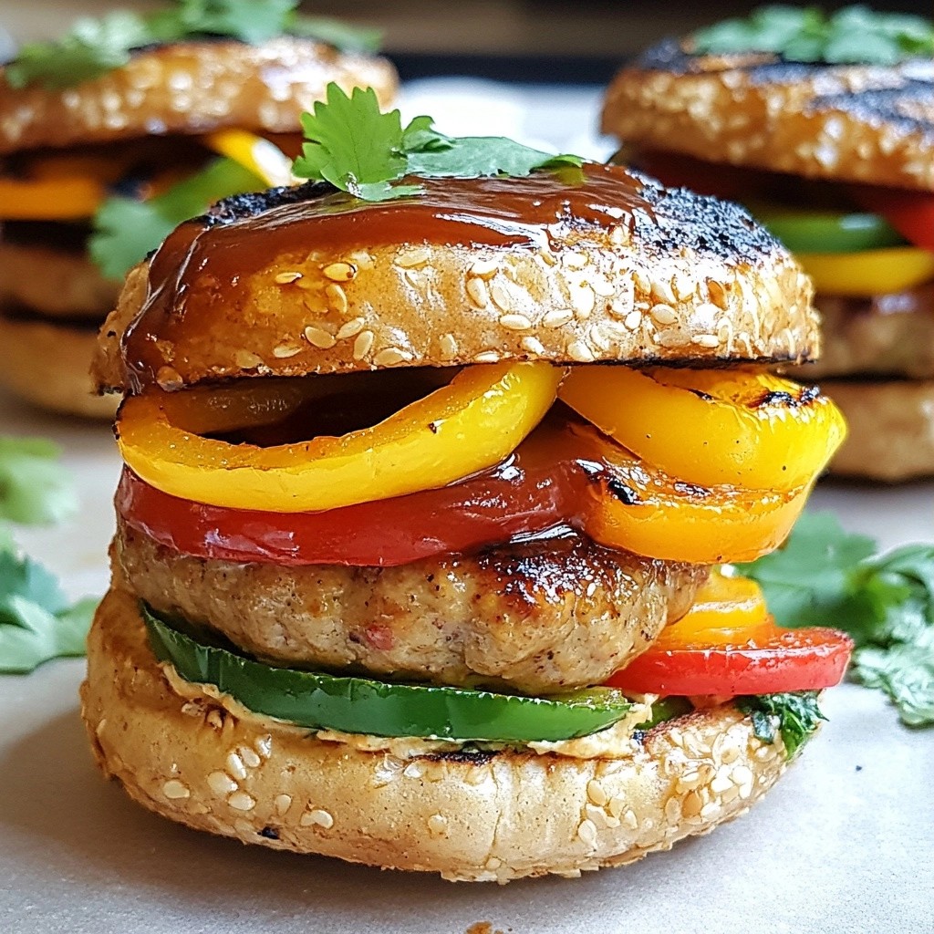 BBQ Grilled Chicken Sausage Burgers with Peppers Delight